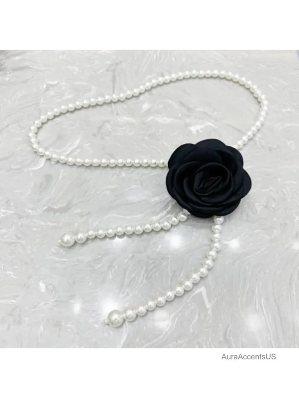 Pearl Chain Belt with Camellia Flower Waist Chain for Dresses